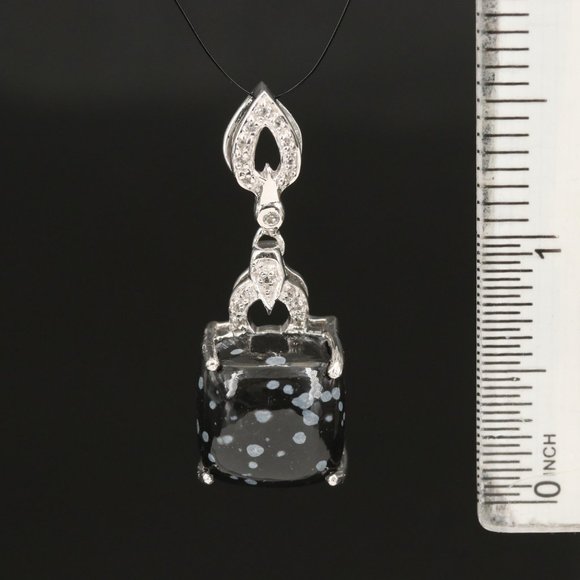 Sterling Snowflake Obsidian and White Topaz Pendant - Picture 2 of 4